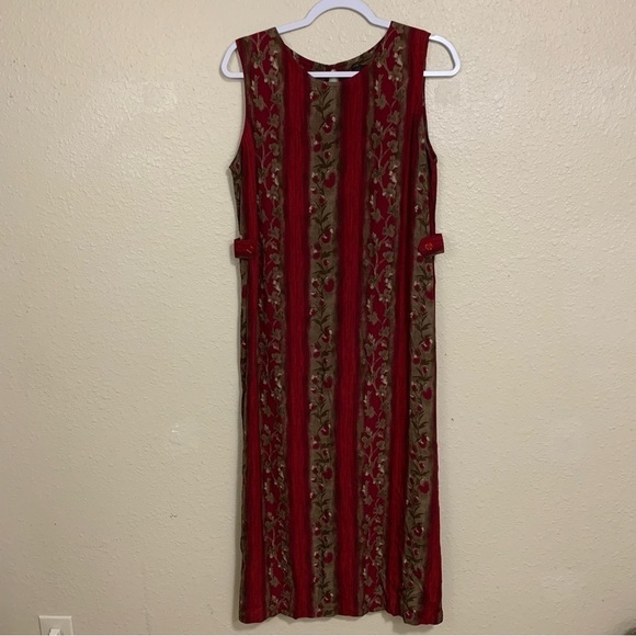 Sag Harbor Earthy Burgundy Green Midi Length Dress Size M Petite - Picture 3 of 6